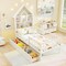 Pine Wood Twin Size Montessori Bed with Storage Drawers, Guardrails and House Design